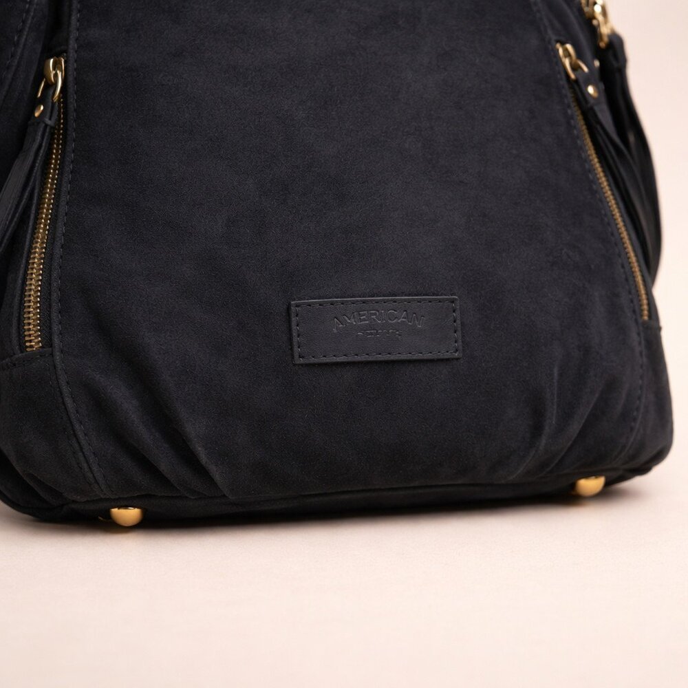 American Leather Co. Ella Black Nubuck Leather Crossbody Foldover Clutch Bag - Picture 6 of 8